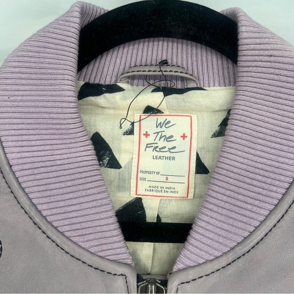Free People Purple Oversized Leather Animal Print Embroidered Bomber Jacket S - Picture 4 of 10
